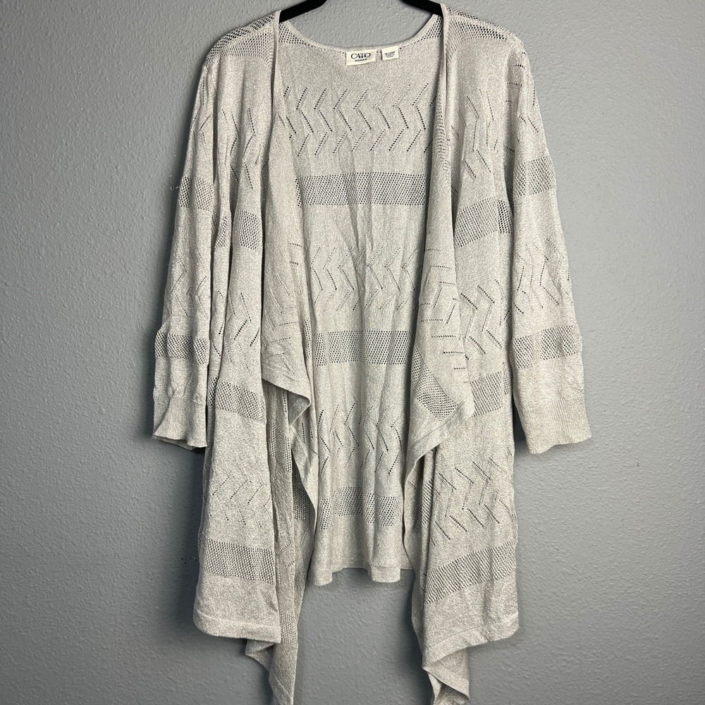 Cato Woman Open Knit Draped Duster Cardigan Lightweight‎ Metallic Silver 18/20W